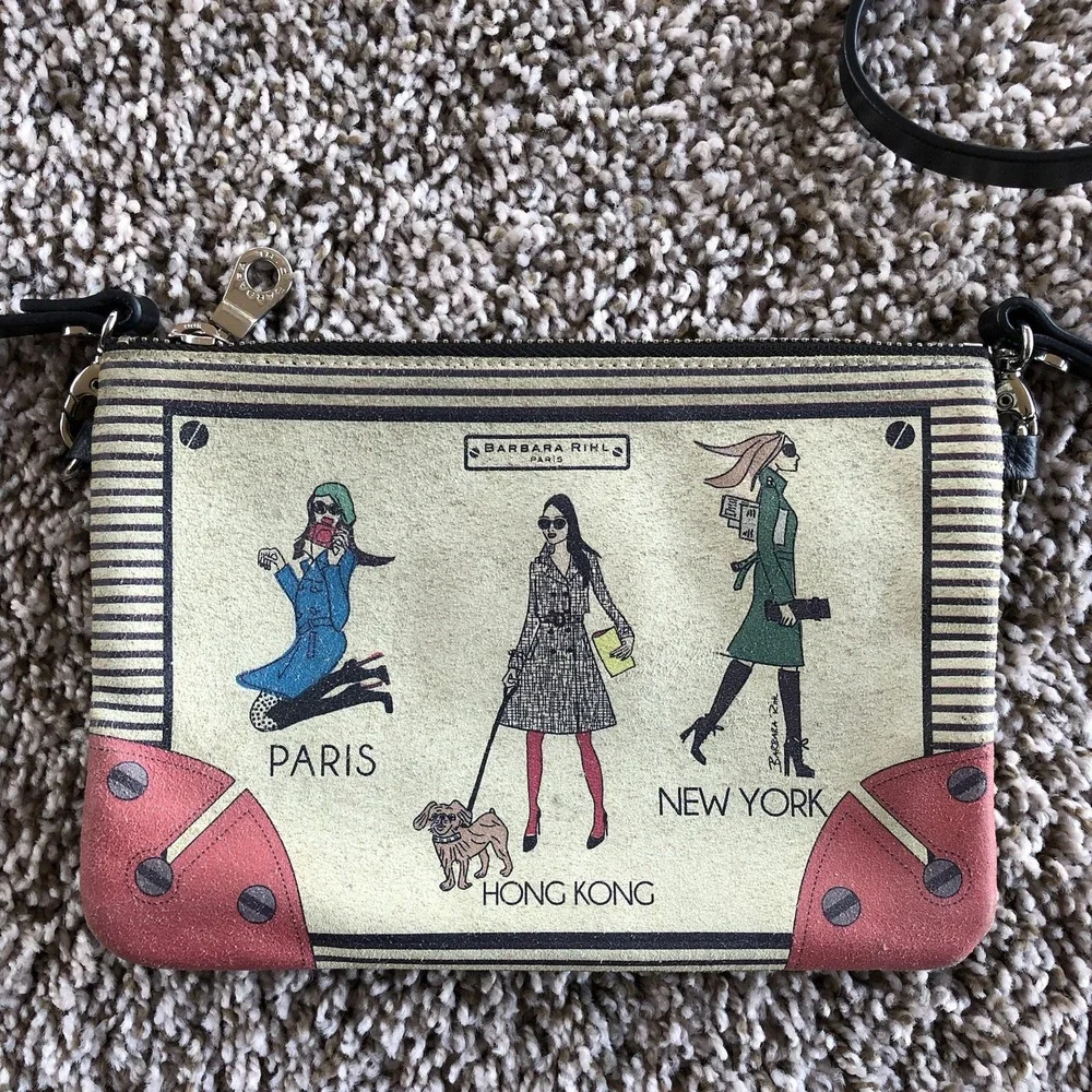 Barbara Rihl Paris Leather Mini Crossbody Bag Paris Hong Kong New York Print